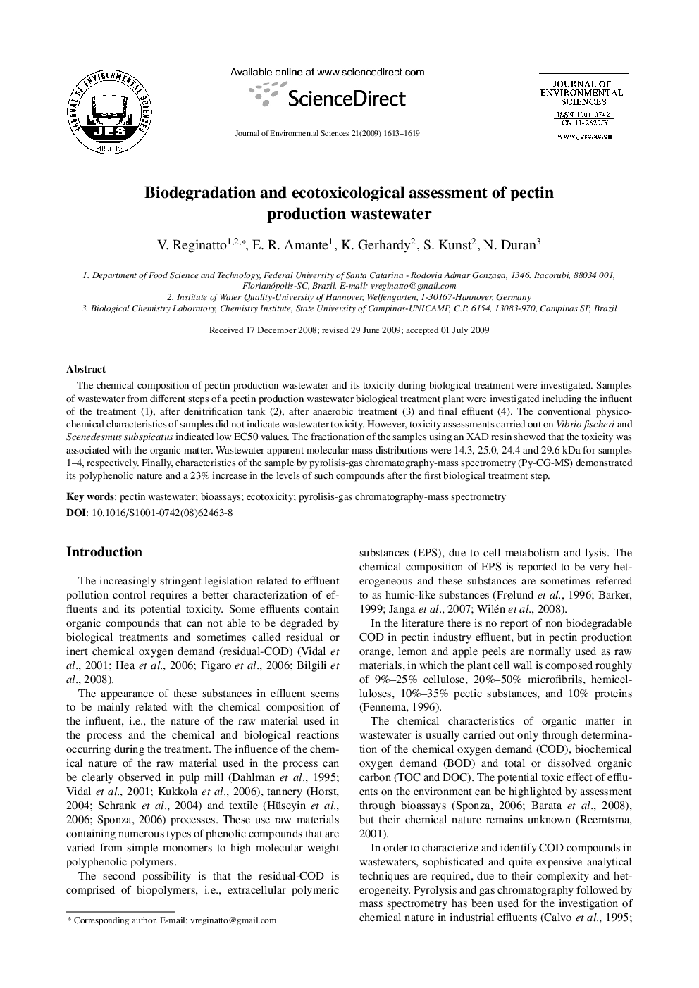 Biodegradation and ecotoxicological assessment of pectin production wastewater