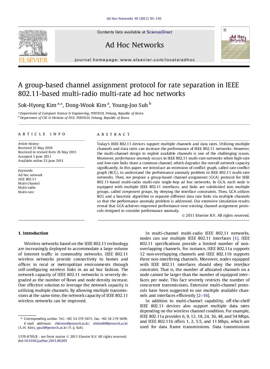 A group-based channel assignment protocol for rate separation in IEEE 802.11-based multi-radio multi-rate ad hoc networks