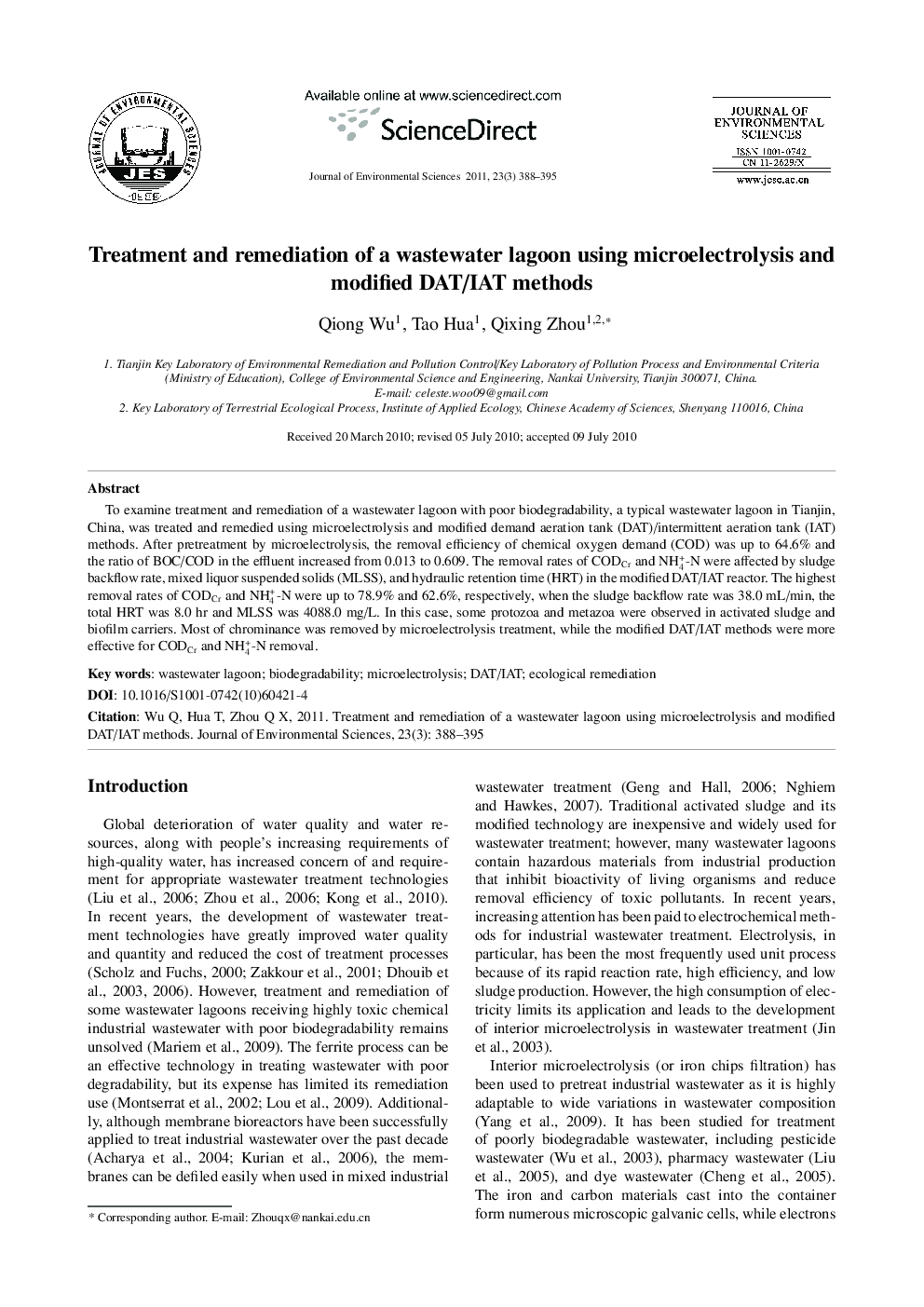 Treatment and remediation of a wastewater lagoon using microelectrolysis and modified DAT/IAT methods