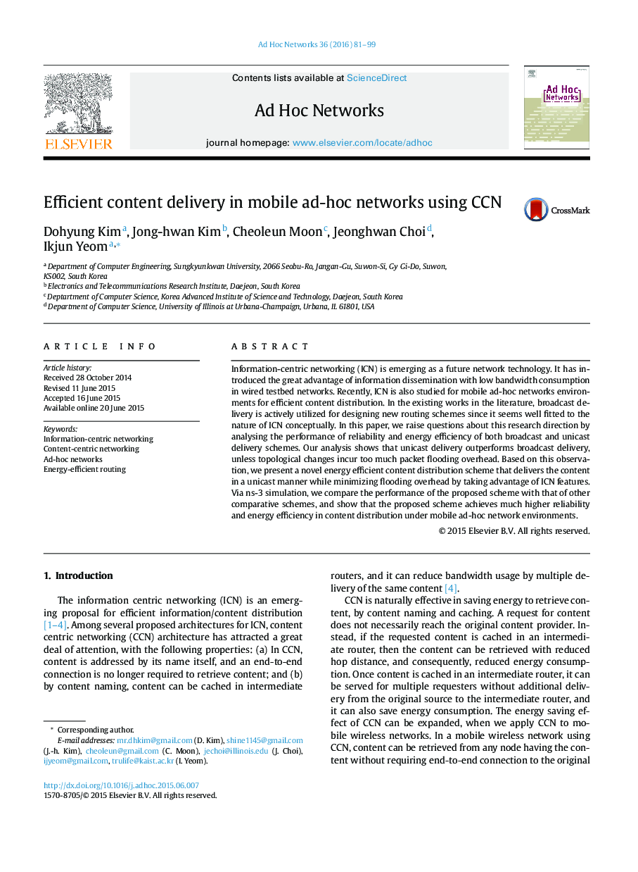 Efficient content delivery in mobile ad-hoc networks using CCN