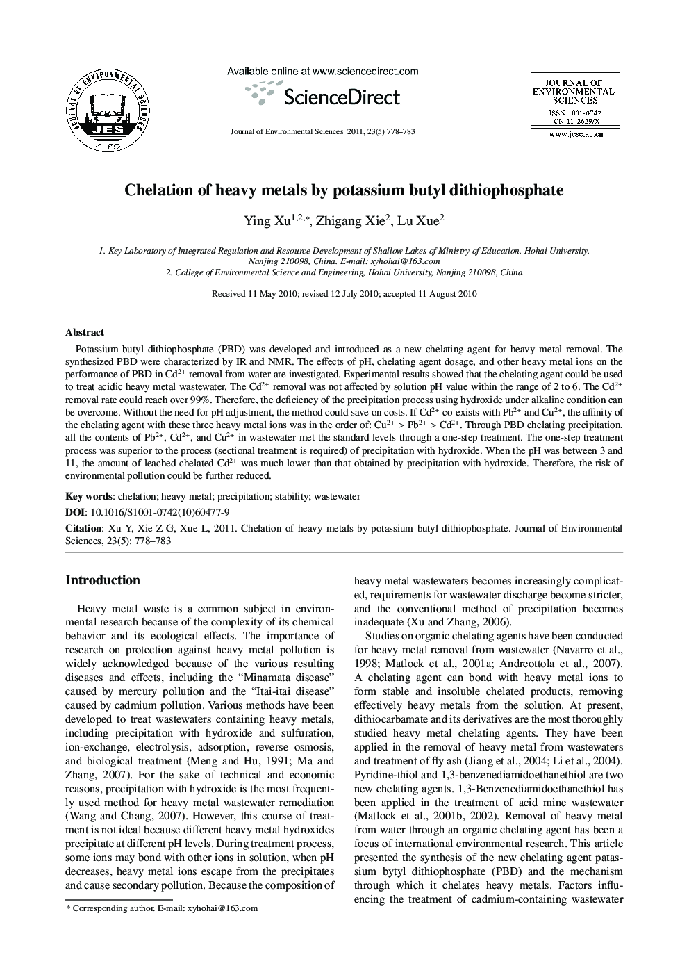 Chelation of heavy metals by potassium butyl dithiophosphate