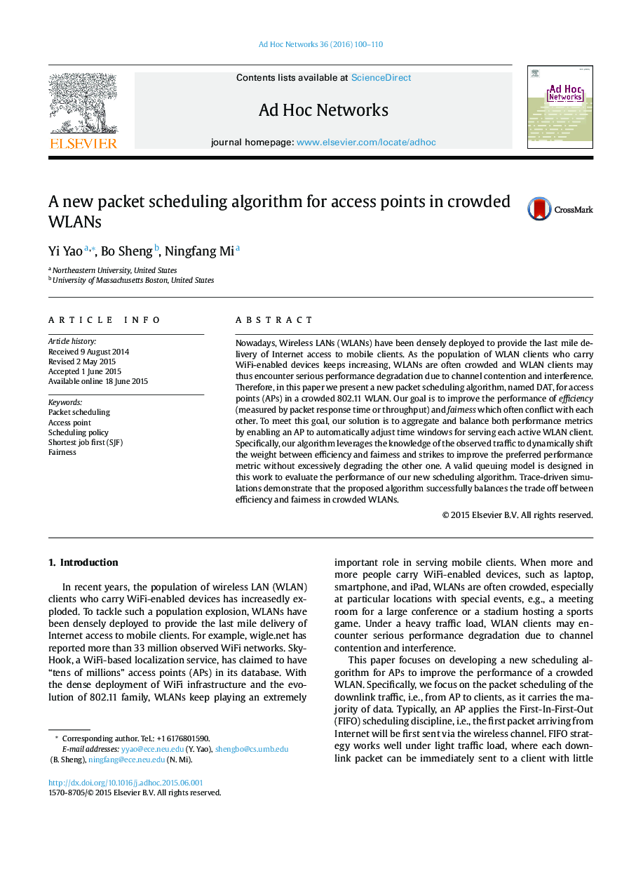 A new packet scheduling algorithm for access points in crowded WLANs