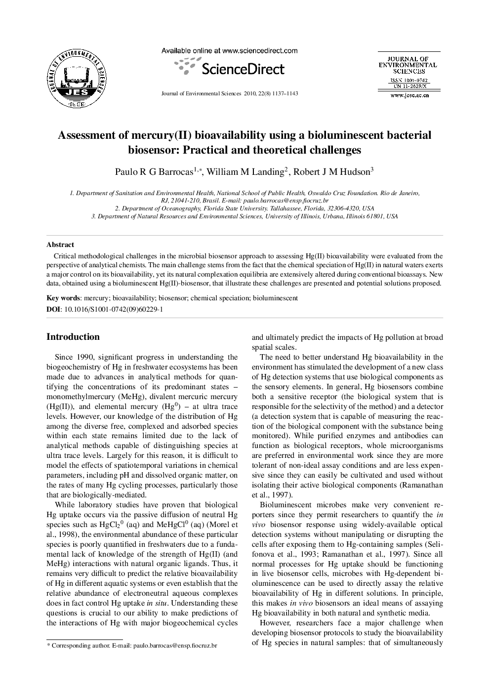 Assessment of mercury(II) bioavailability using a bioluminescent bacterial biosensor: Practical and theoretical challenges