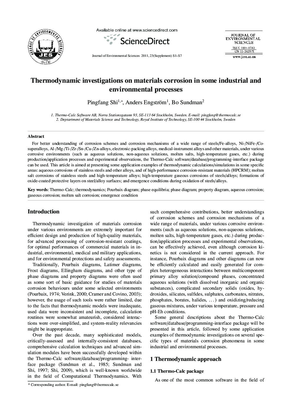 Thermodynamic investigations on materials corrosion in some industrial and environmental processes