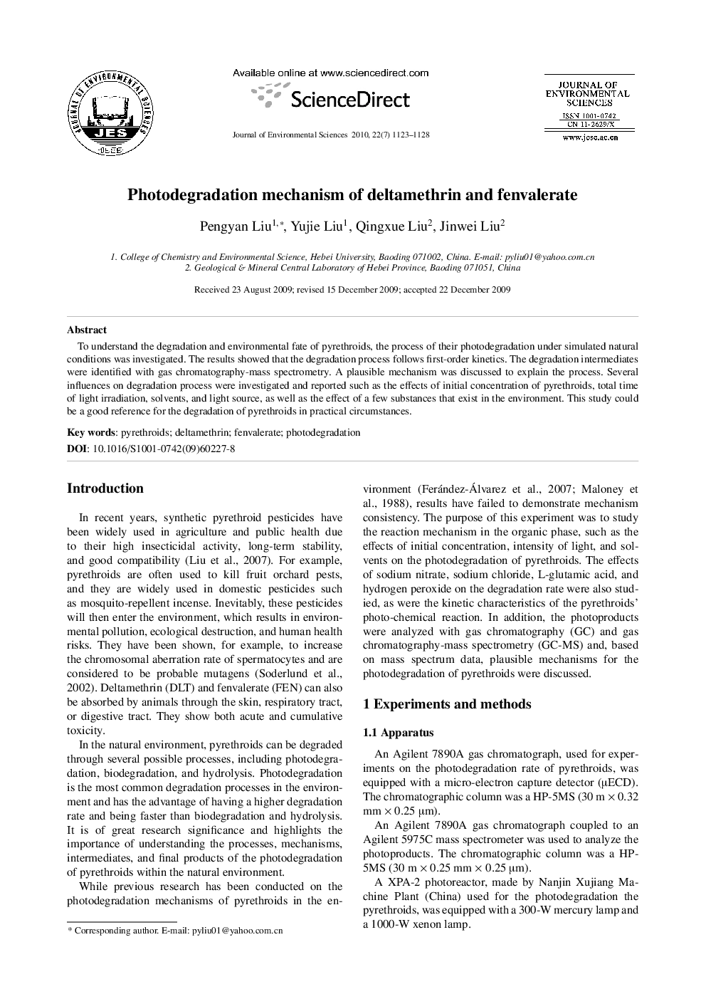 Photodegradation mechanism of deltamethrin and fenvalerate