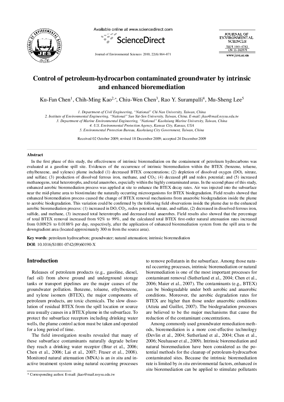 Control of petroleum-hydrocarbon contaminated groundwater by intrinsic and enhanced bioremediation