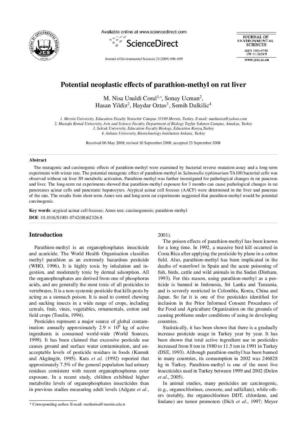 Potential neoplastic effects of parathion-methyl on rat liver
