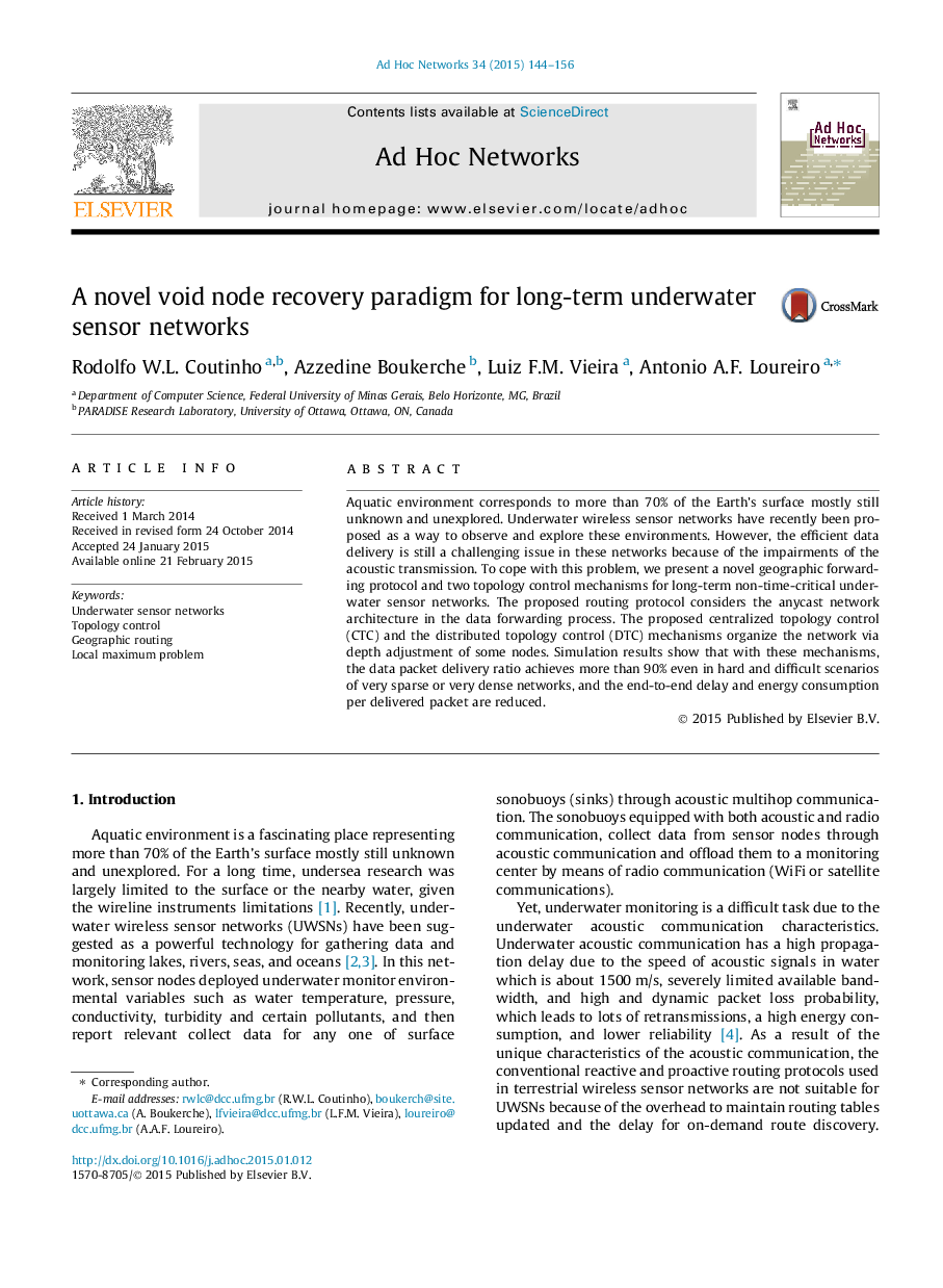 A novel void node recovery paradigm for long-term underwater sensor networks