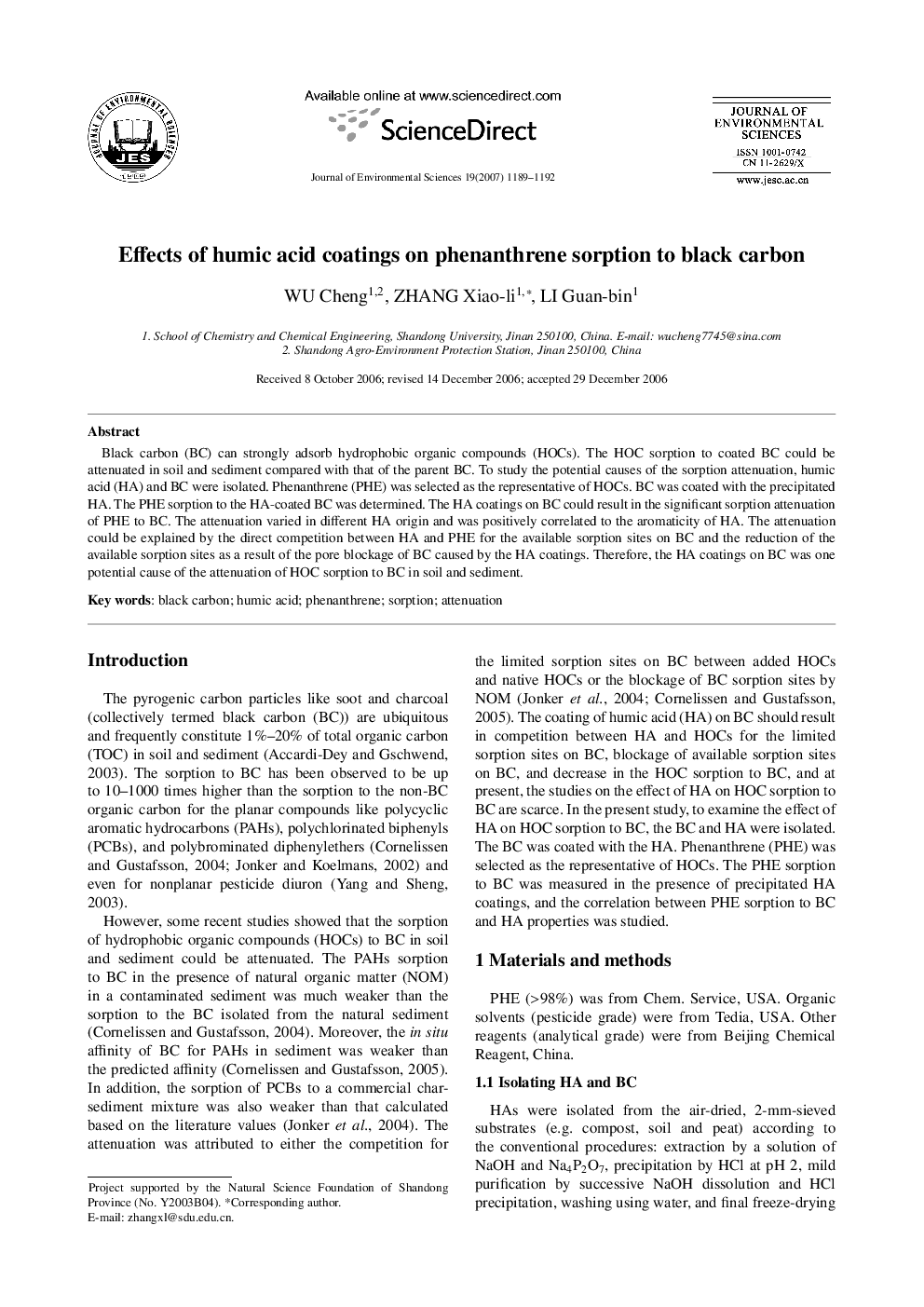 Effects of humic acid coatings on phenanthrene sorption to black carbon 