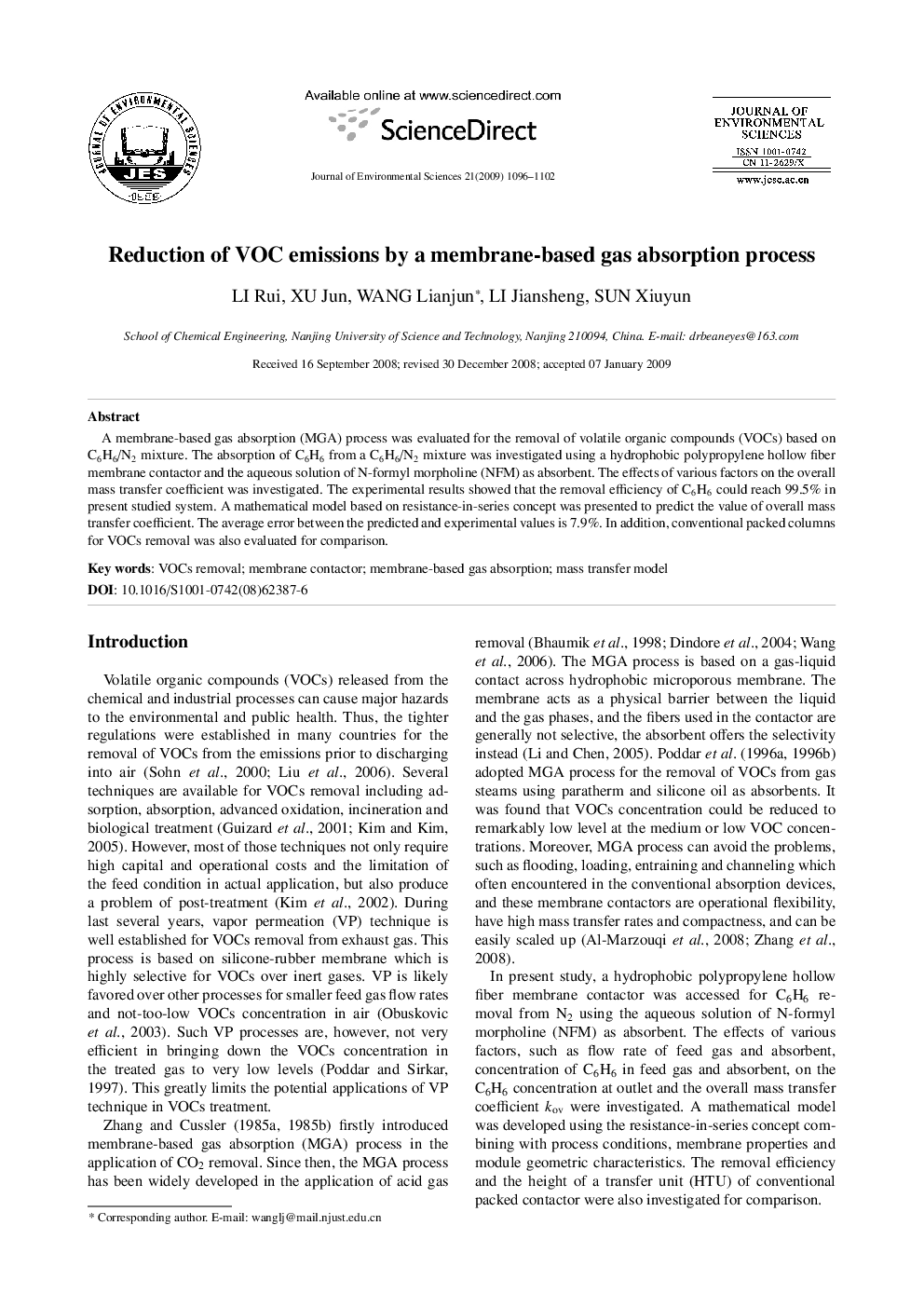 Reduction of VOC emissions by a membrane-based gas absorption process