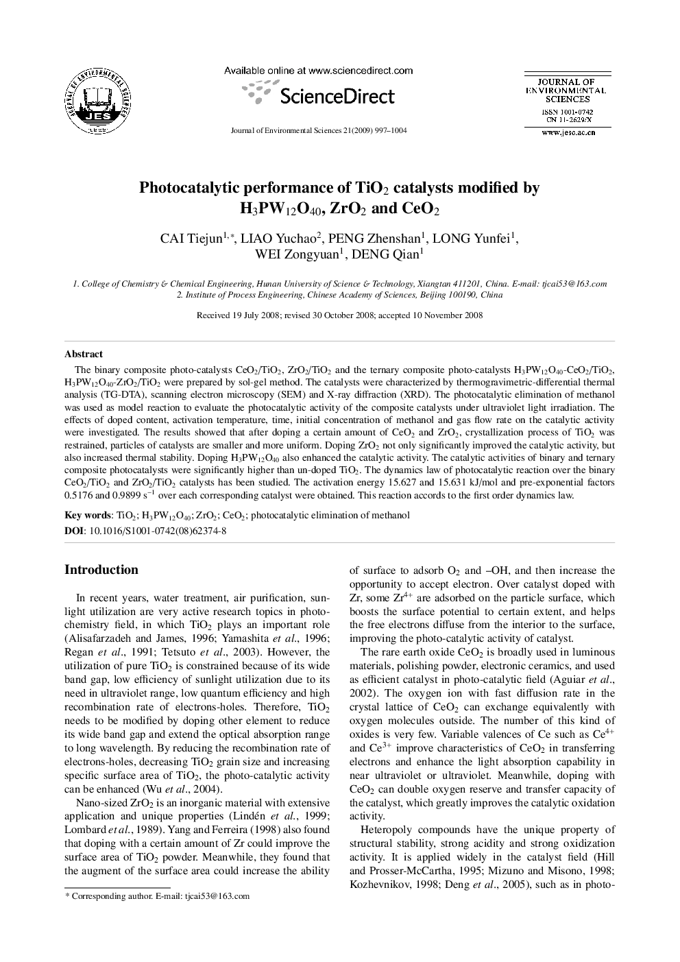 Photocatalytic performance of TiO2 catalysts modified by H3PW12O40, ZrO2 and CeO2