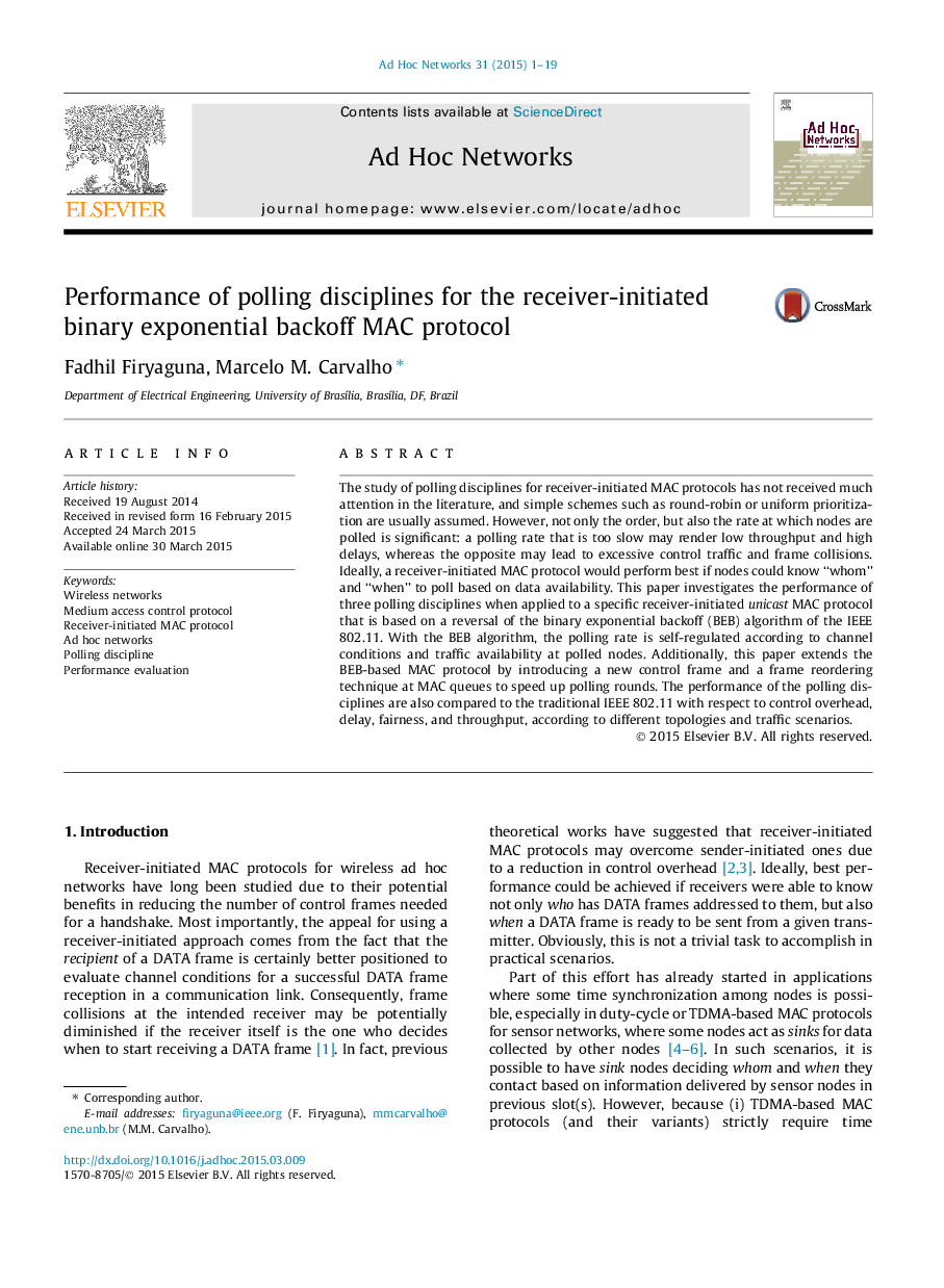 Performance of polling disciplines for the receiver-initiated binary exponential backoff MAC protocol