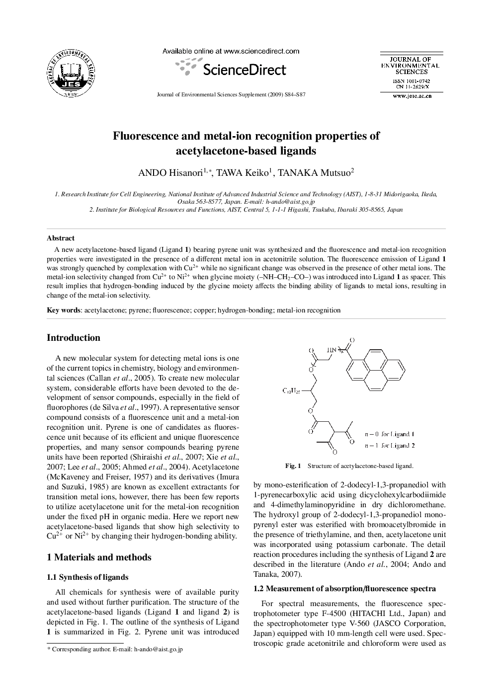 Fluorescence and metal-ion recognition properties of acetylacetone-based ligands