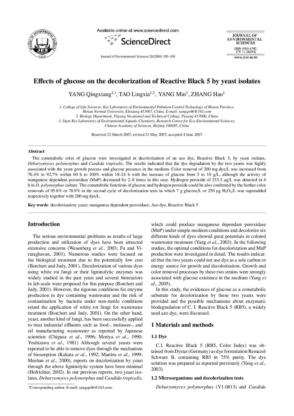 Effects of glucose on the decolorization of Reactive Black 5 by yeast isolates