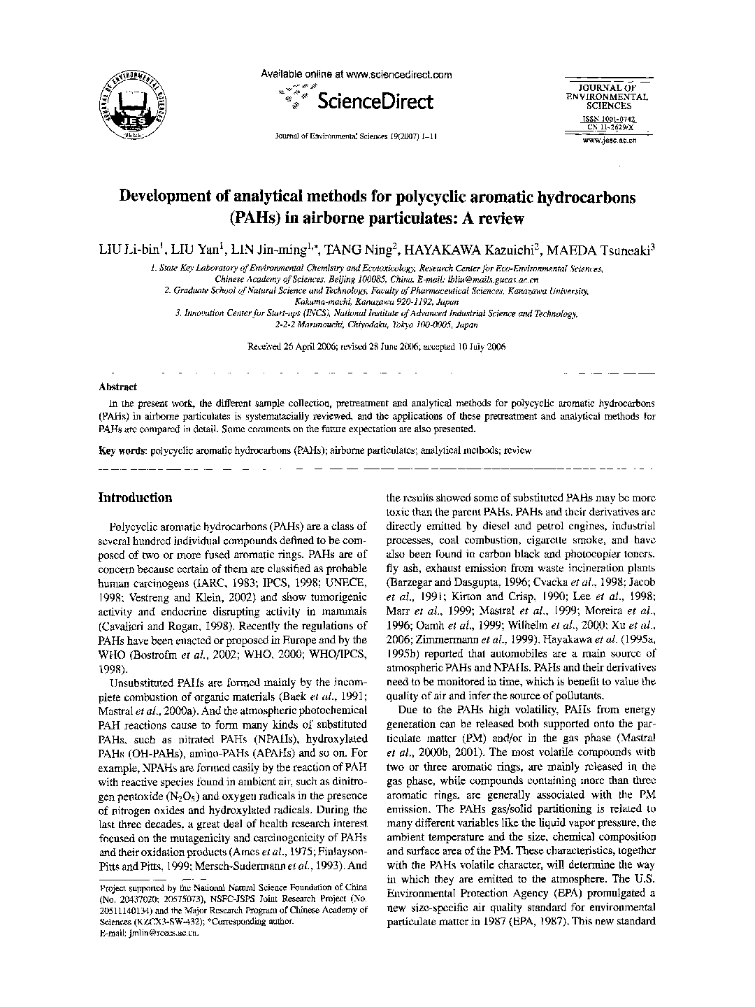 Development of analytical methods for polycyclic aromatic hydrocarbons (PAHs) in airborne particulates: A review 