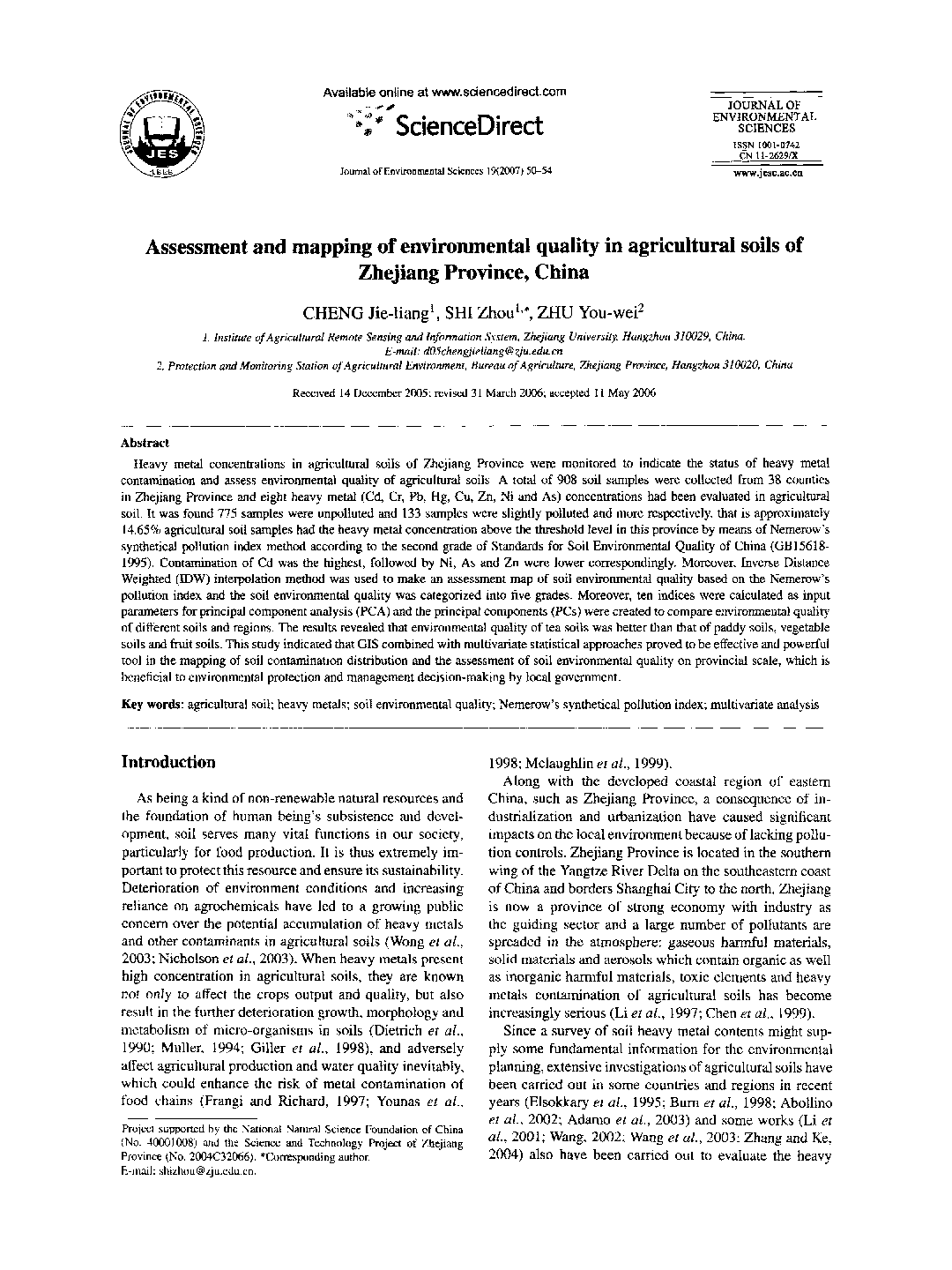 Assessment and mapping of environmental quality in agricultural soils of Zhejiang Province, China 