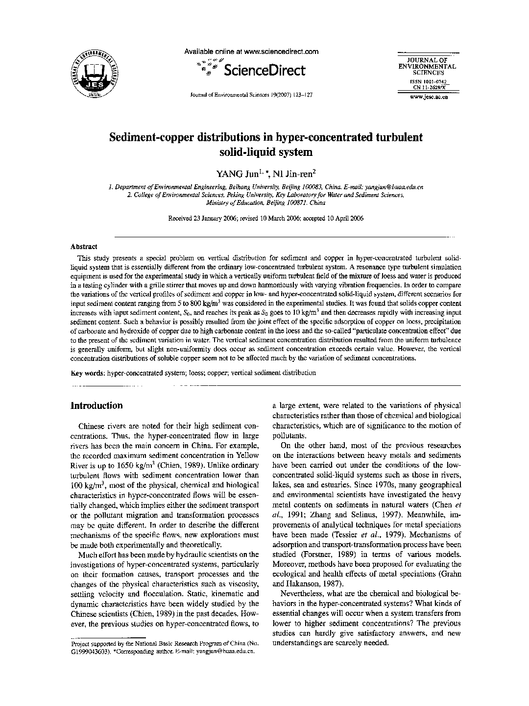 Sediment-copper distributions in hyper-concentrated turbulent solid-liquid system 
