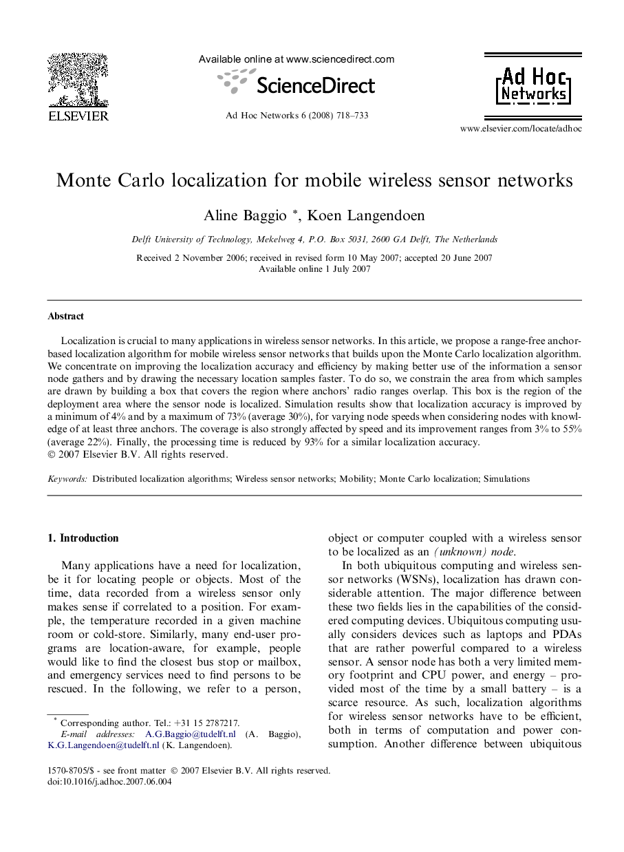 Monte Carlo localization for mobile wireless sensor networks