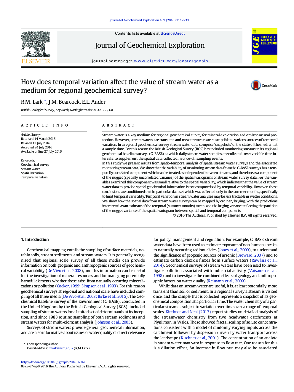 How does temporal variation affect the value of stream water as a medium for regional geochemical survey?