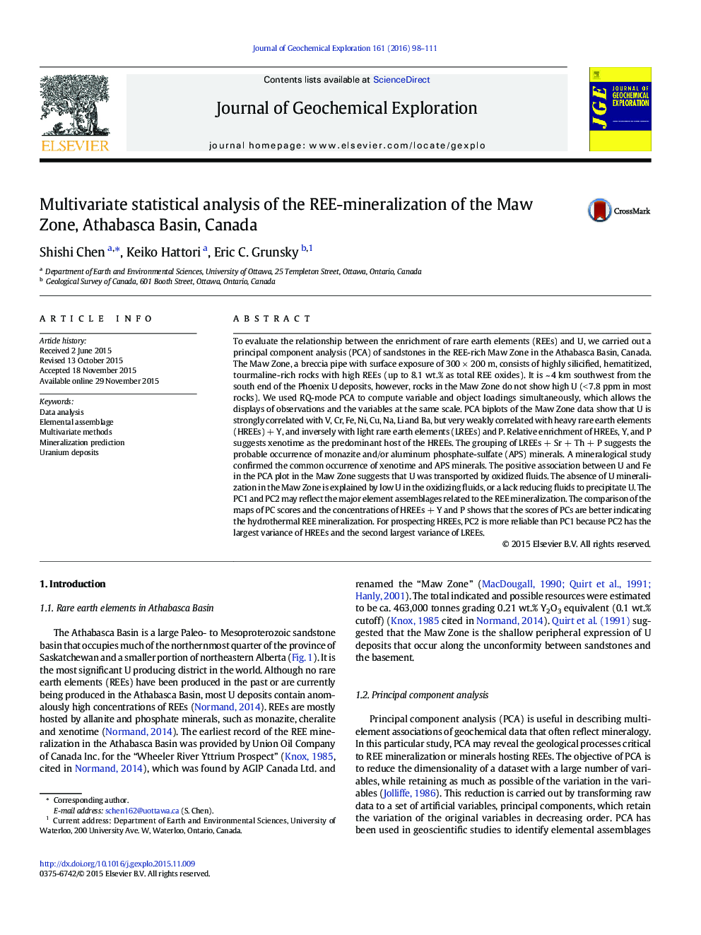 Multivariate statistical analysis of the REE-mineralization of the Maw Zone, Athabasca Basin, Canada