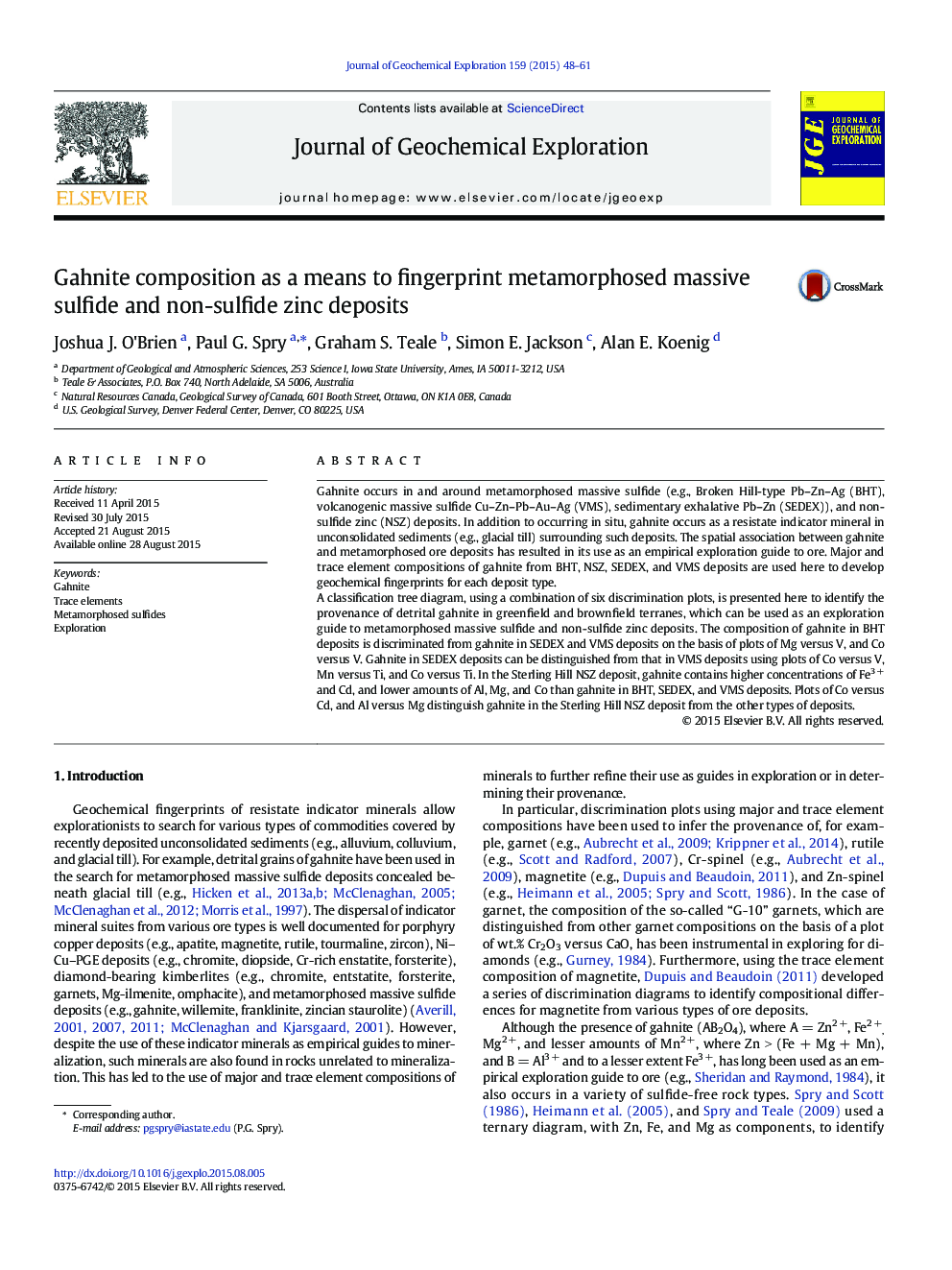 Gahnite composition as a means to fingerprint metamorphosed massive sulfide and non-sulfide zinc deposits