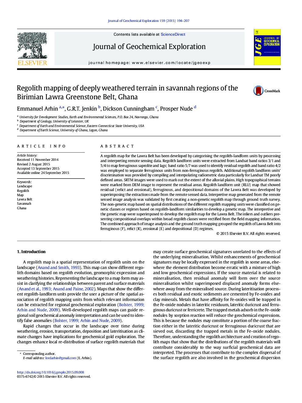 Regolith mapping of deeply weathered terrain in savannah regions of the Birimian Lawra Greenstone Belt, Ghana