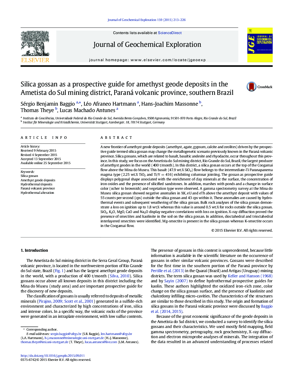 Silica gossan as a prospective guide for amethyst geode deposits in the Ametista do Sul mining district, Paraná volcanic province, southern Brazil