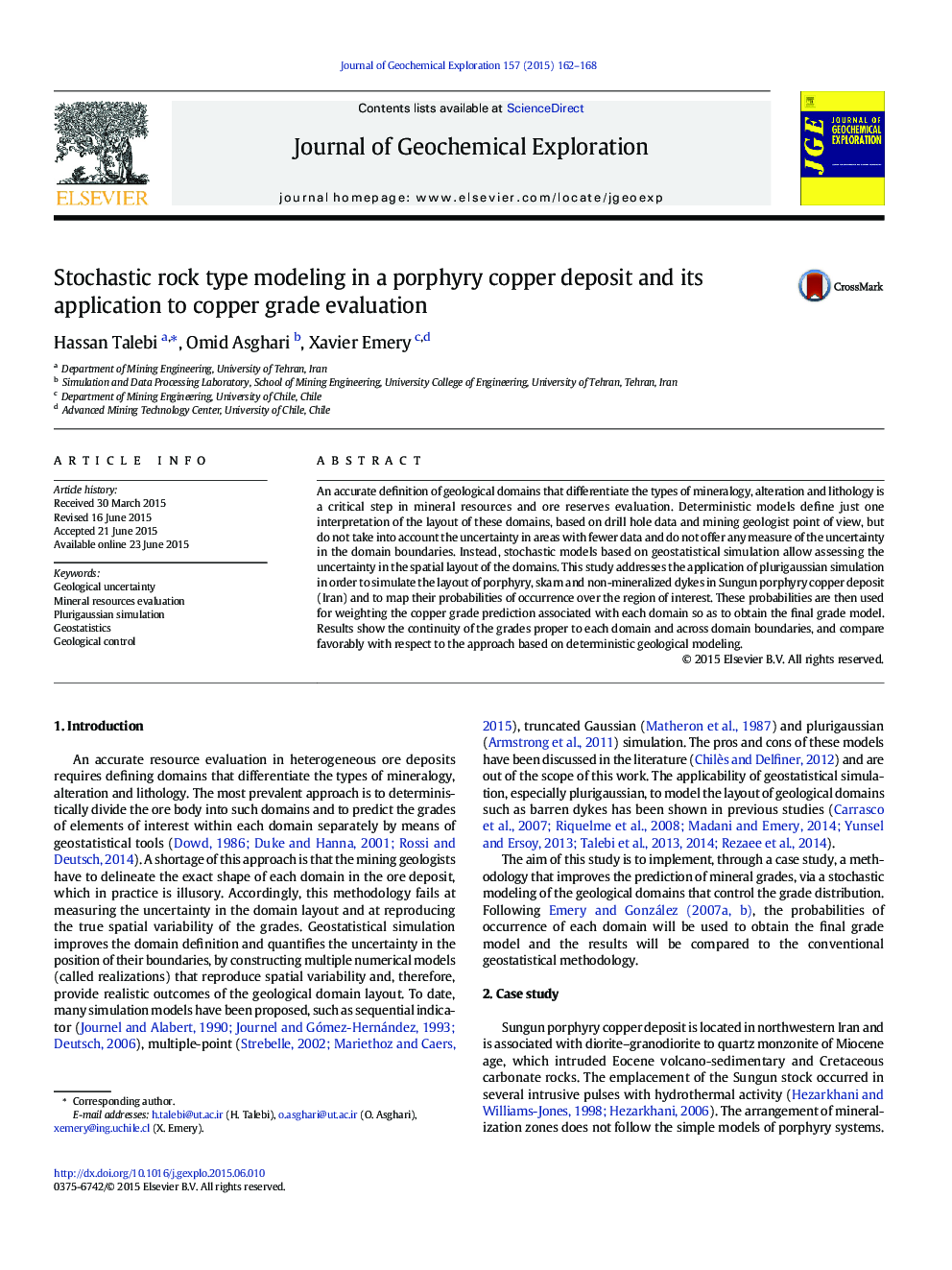 Stochastic rock type modeling in a porphyry copper deposit and its application to copper grade evaluation