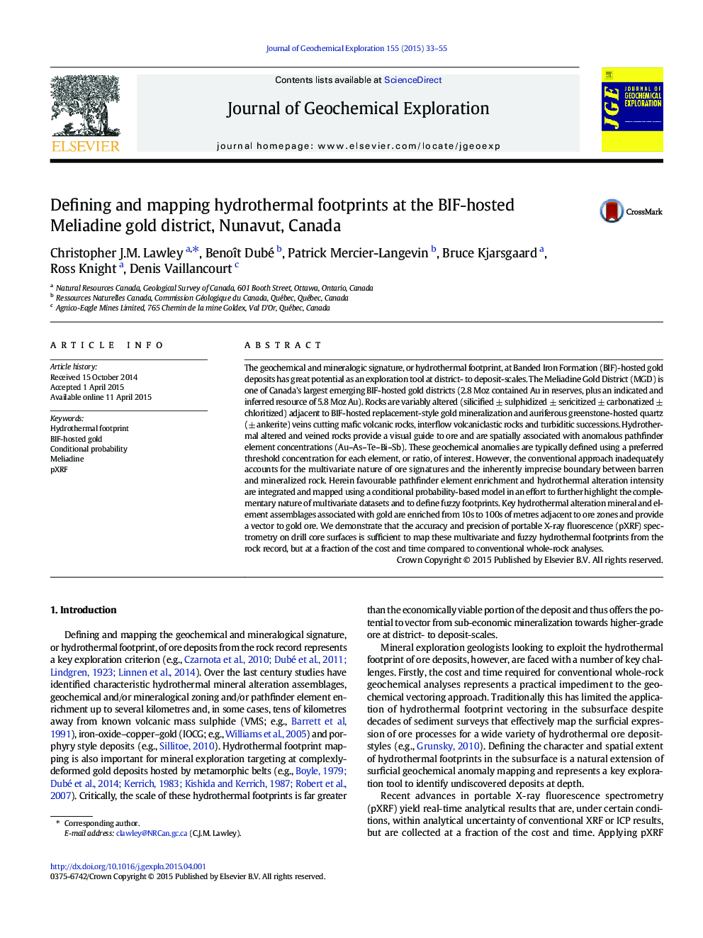 Defining and mapping hydrothermal footprints at the BIF-hosted Meliadine gold district, Nunavut, Canada