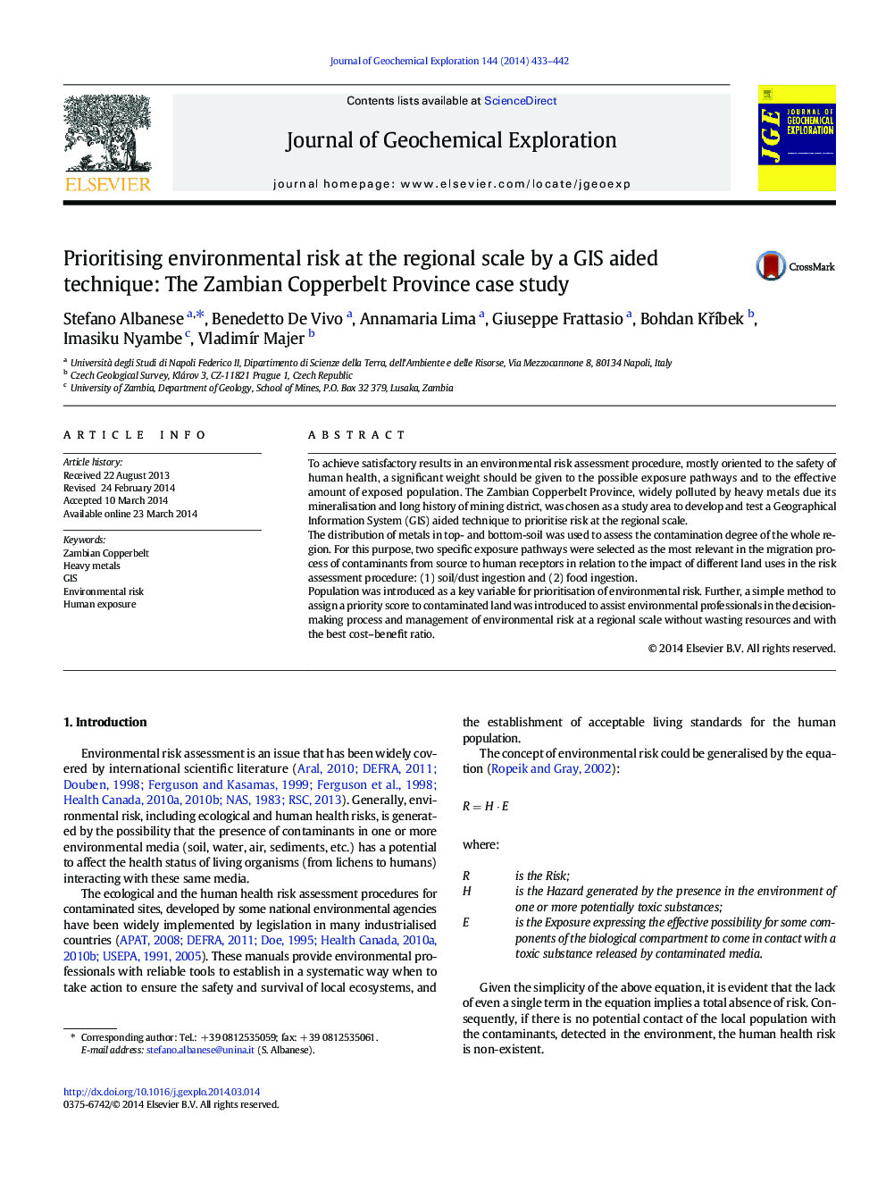 Prioritising environmental risk at the regional scale by a GIS aided technique: The Zambian Copperbelt Province case study