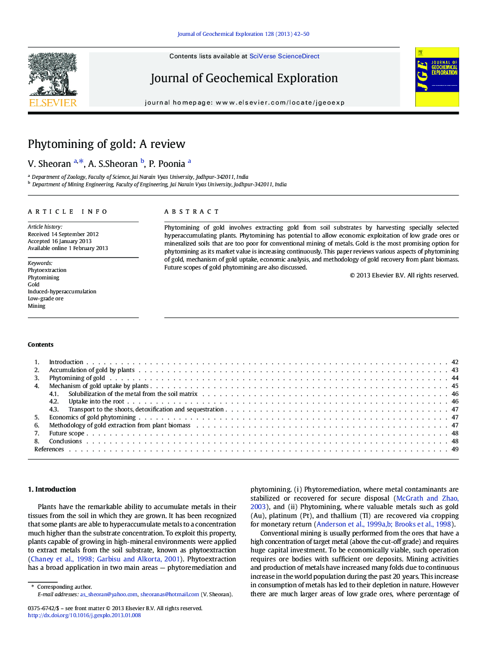 Phytomining of gold: A review