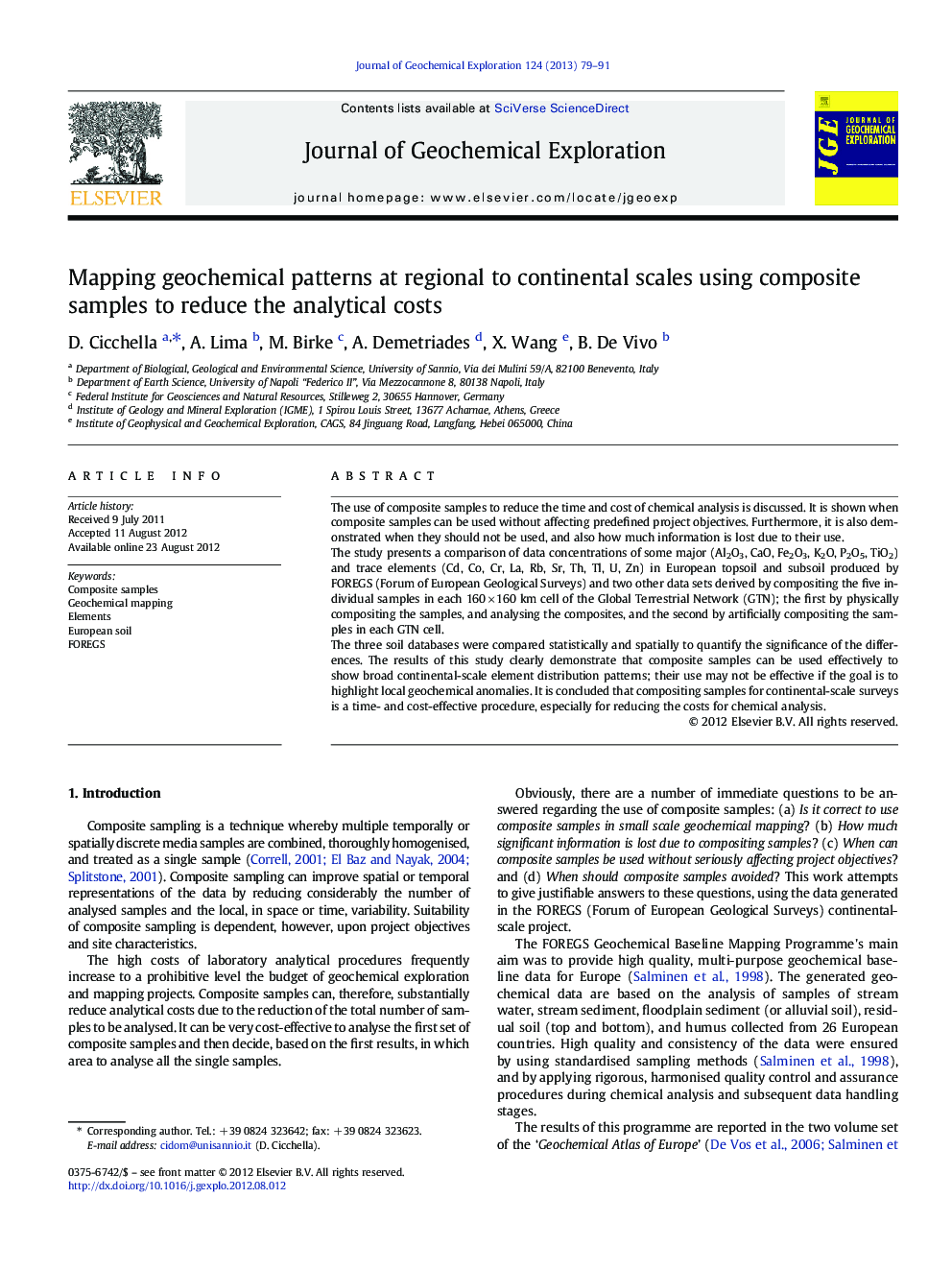 Mapping geochemical patterns at regional to continental scales using composite samples to reduce the analytical costs