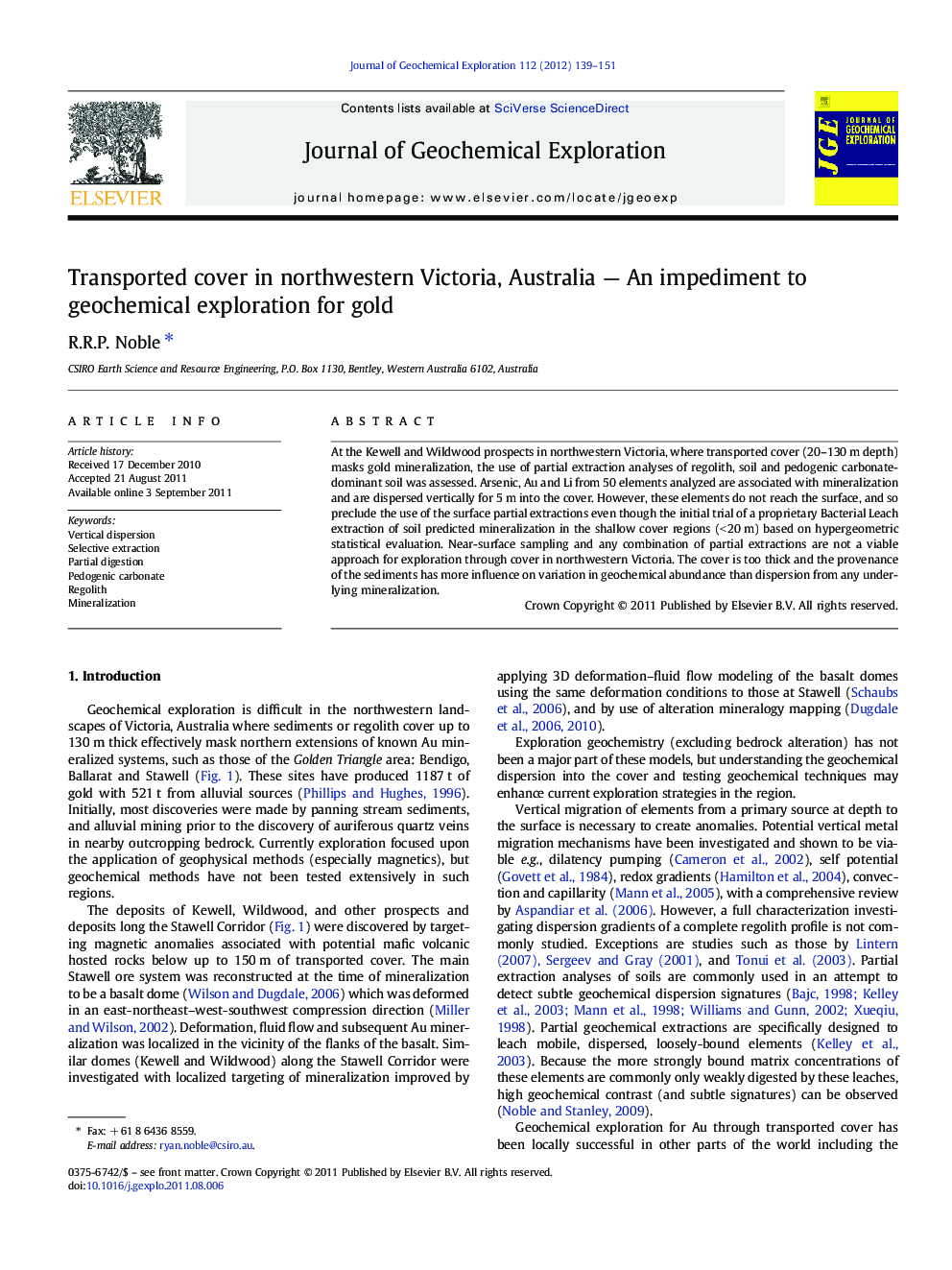 Transported cover in northwestern Victoria, Australia — An impediment to geochemical exploration for gold