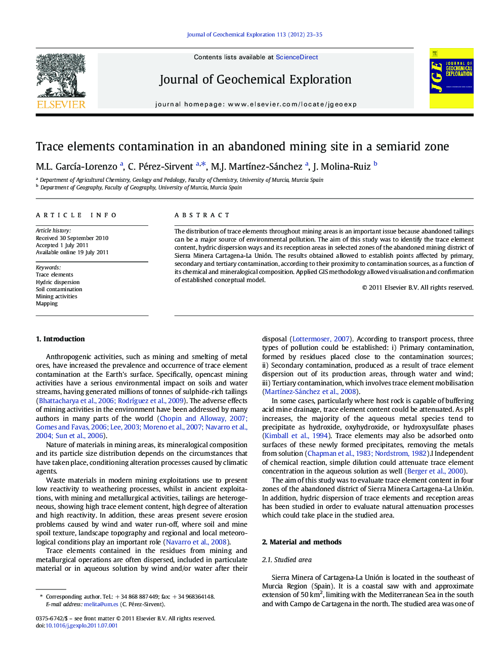 Trace elements contamination in an abandoned mining site in a semiarid zone