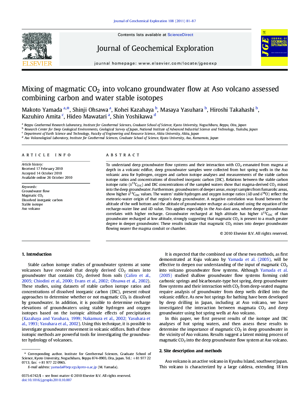 Mixing of magmatic CO2 into volcano groundwater flow at Aso volcano assessed combining carbon and water stable isotopes