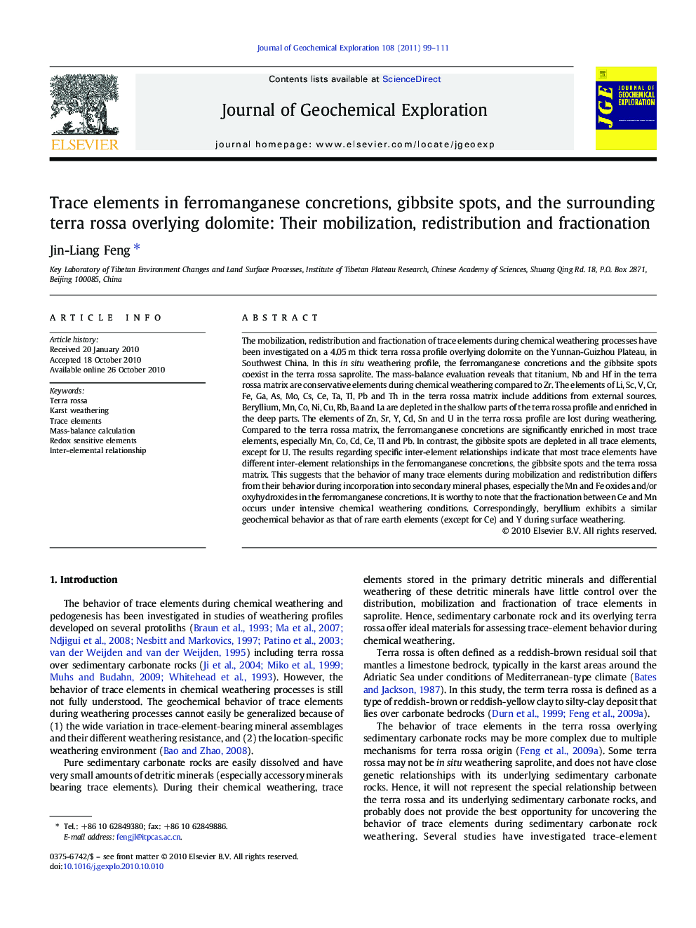 Trace elements in ferromanganese concretions, gibbsite spots, and the surrounding terra rossa overlying dolomite: Their mobilization, redistribution and fractionation