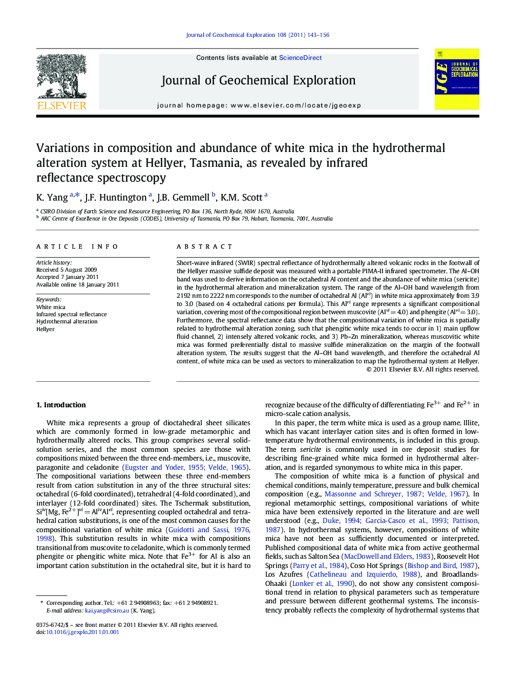 Variations in composition and abundance of white mica in the hydrothermal alteration system at Hellyer, Tasmania, as revealed by infrared reflectance spectroscopy