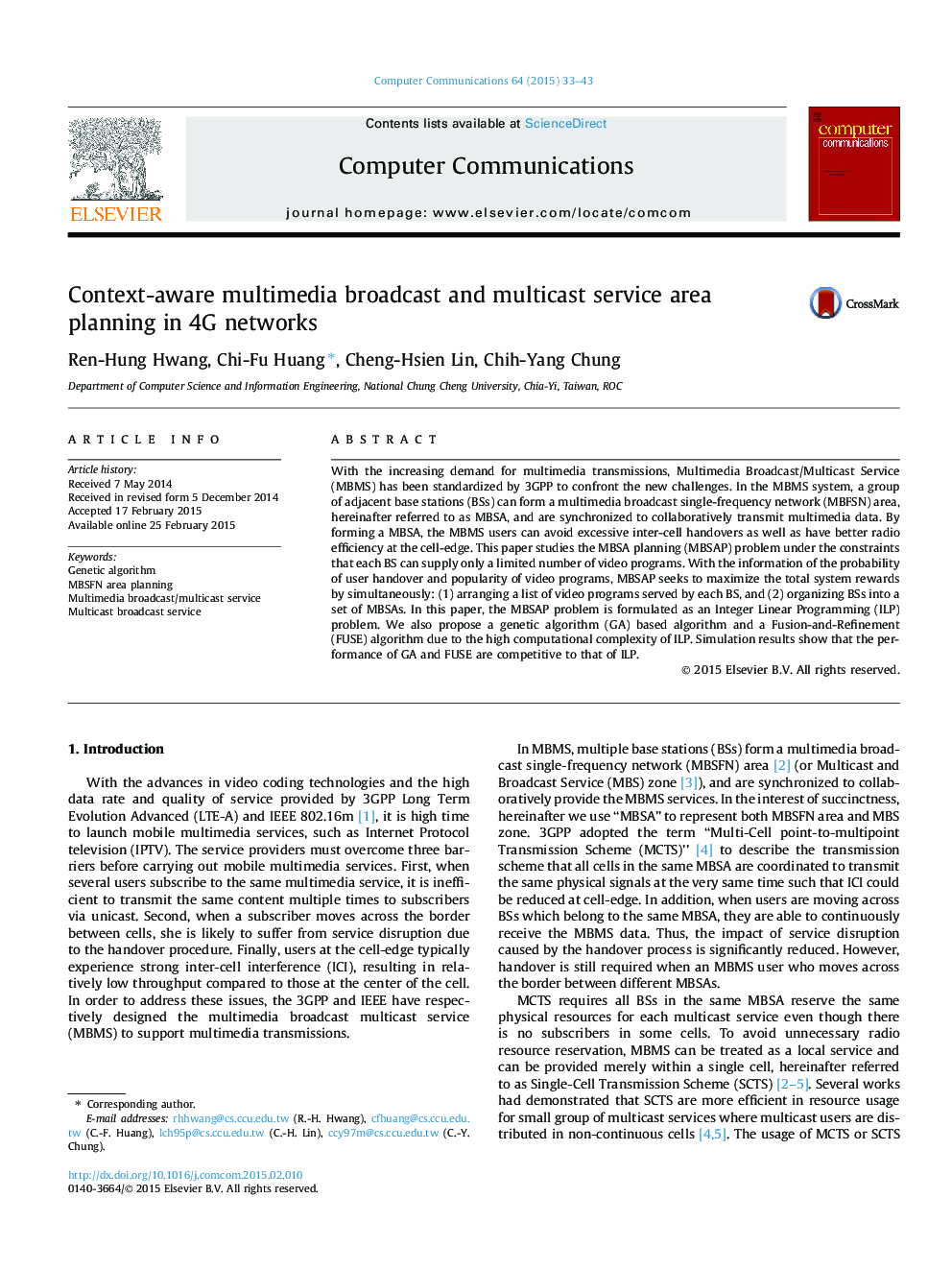 Context-aware multimedia broadcast and multicast service area planning in 4G networks