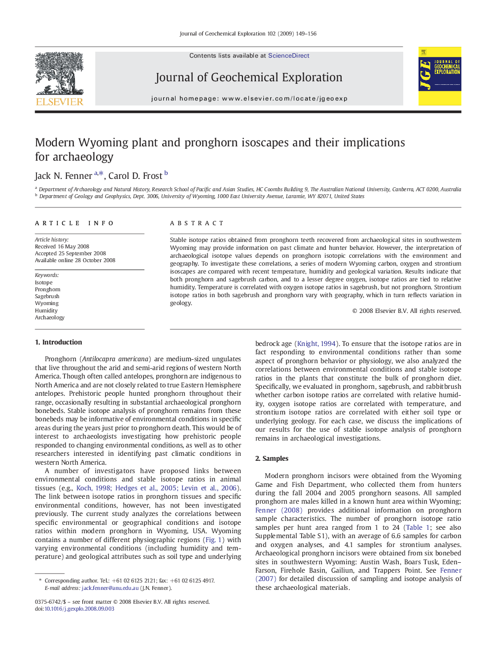 Modern Wyoming plant and pronghorn isoscapes and their implications for archaeology