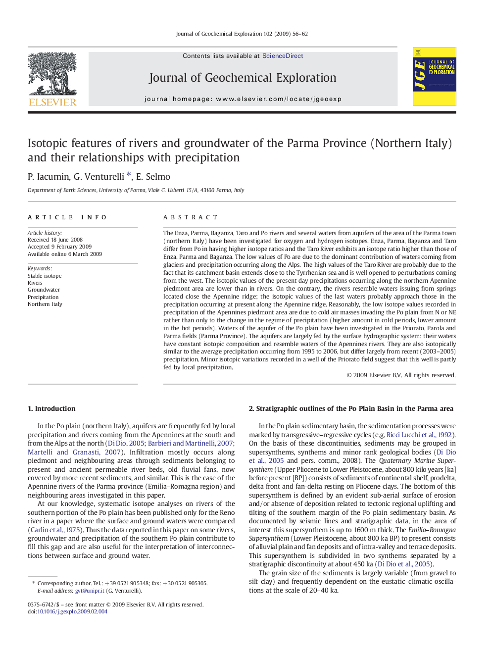 Isotopic features of rivers and groundwater of the Parma Province (Northern Italy) and their relationships with precipitation