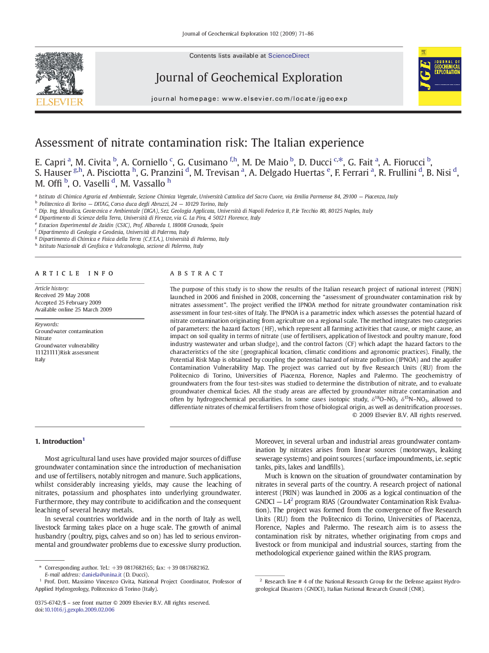 Assessment of nitrate contamination risk: The Italian experience