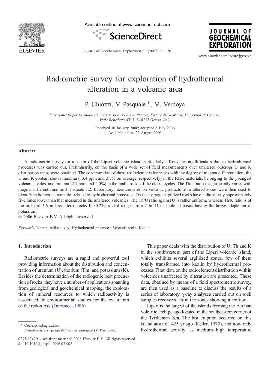 Radiometric survey for exploration of hydrothermal alteration in a volcanic area