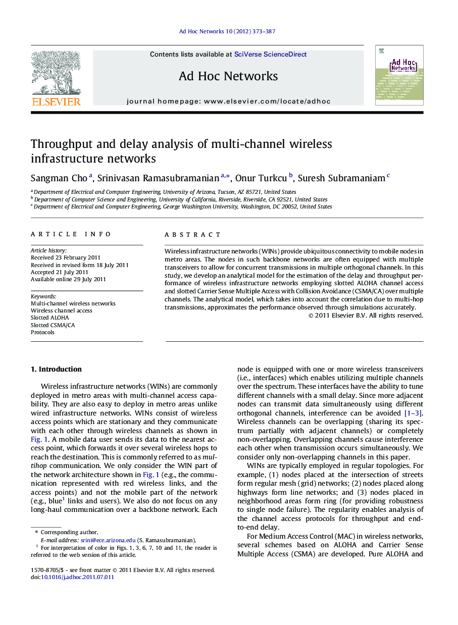 Throughput and delay analysis of multi-channel wireless infrastructure networks