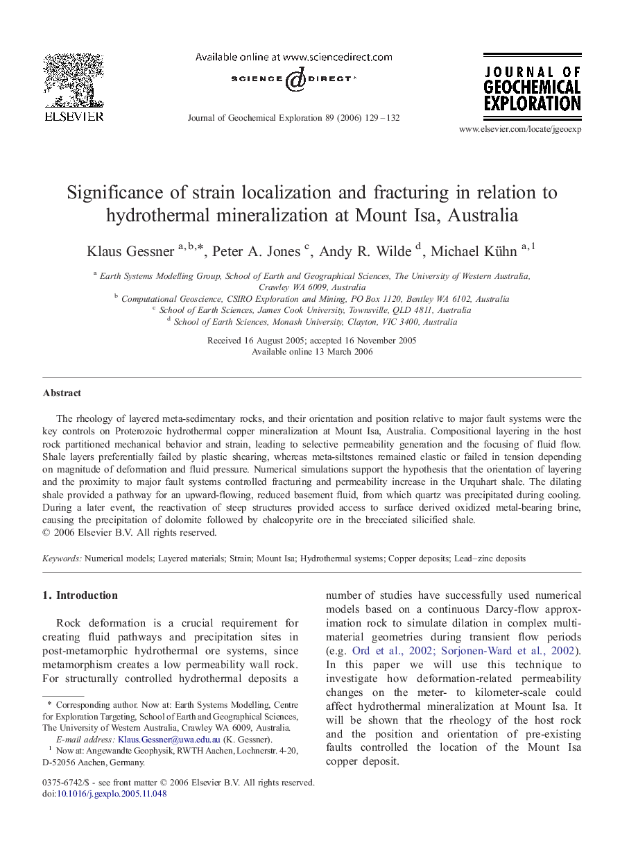 Significance of strain localization and fracturing in relation to hydrothermal mineralization at Mount Isa, Australia