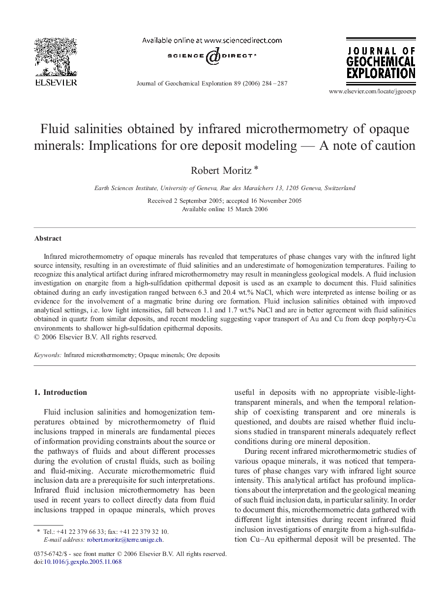 Fluid salinities obtained by infrared microthermometry of opaque minerals: Implications for ore deposit modeling — A note of caution