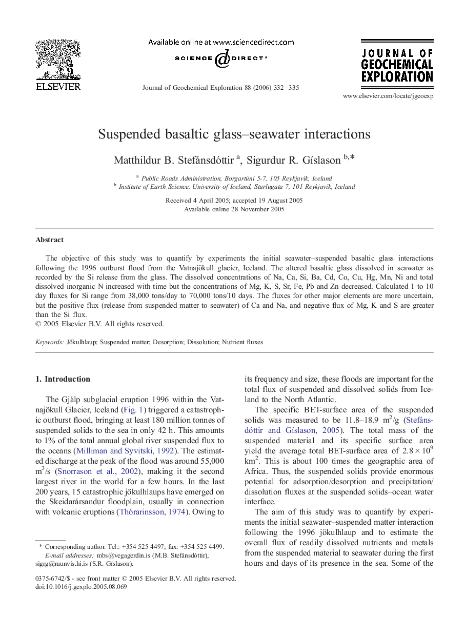 Suspended basaltic glass–seawater interactions