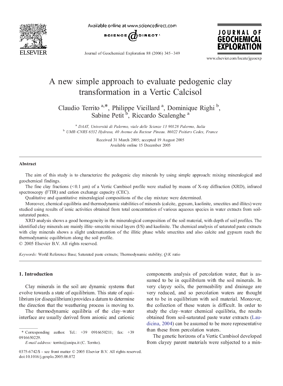 A new simple approach to evaluate pedogenic clay transformation in a Vertic Calcisol