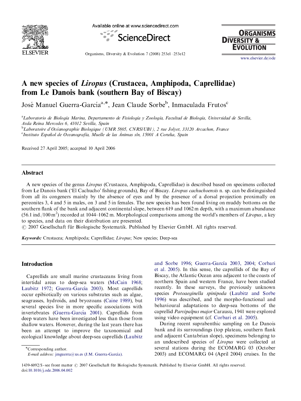 A new species of Liropus (Crustacea, Amphipoda, Caprellidae) from Le Danois bank (southern Bay of Biscay)