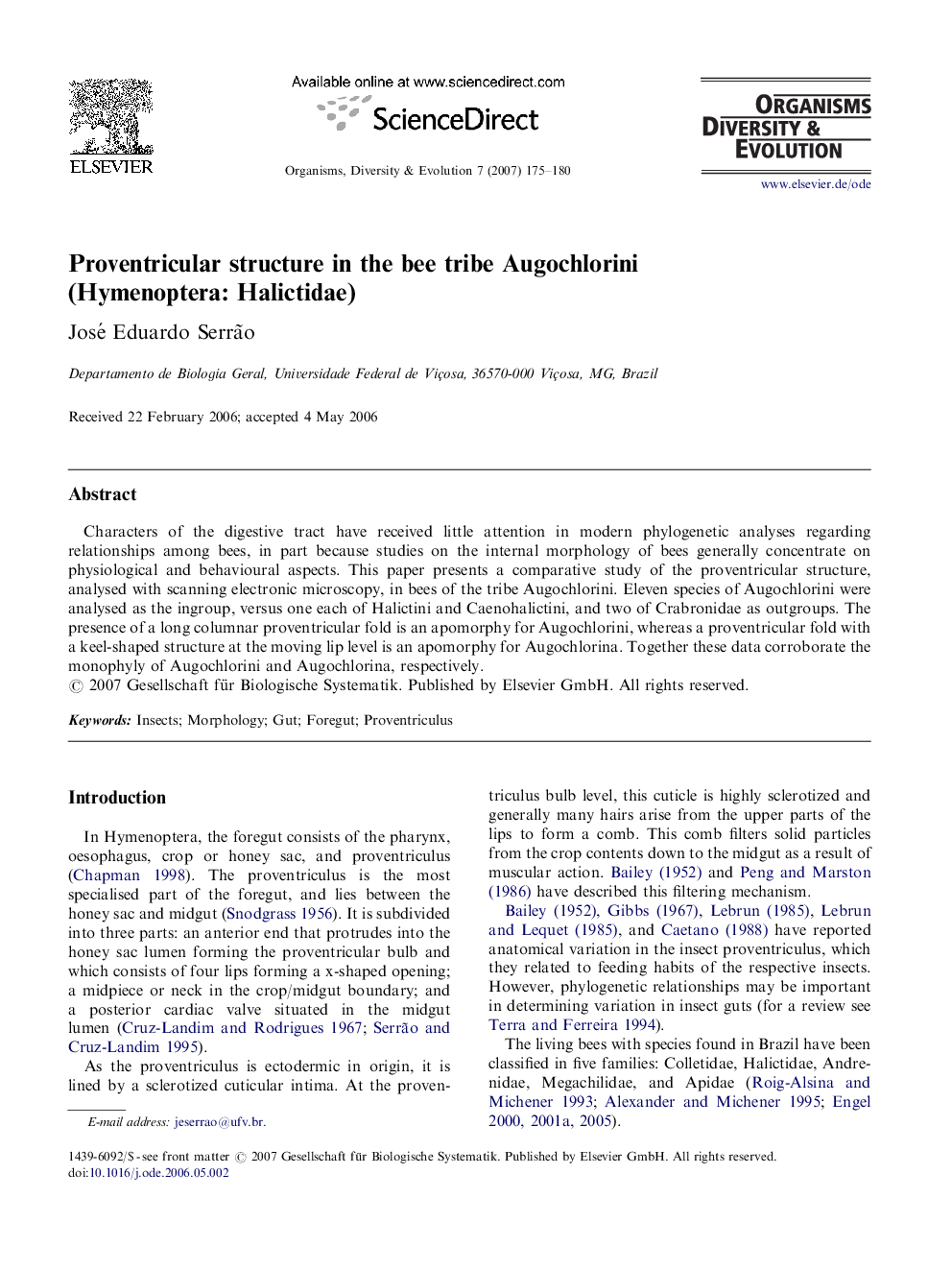 Proventricular structure in the bee tribe Augochlorini (Hymenoptera: Halictidae)