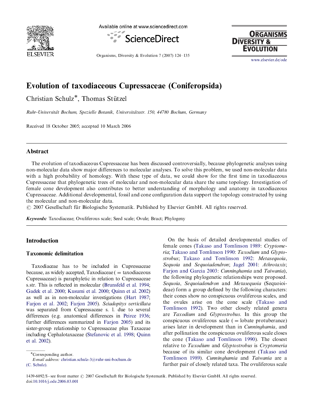 Evolution of taxodiaceous Cupressaceae (Coniferopsida)